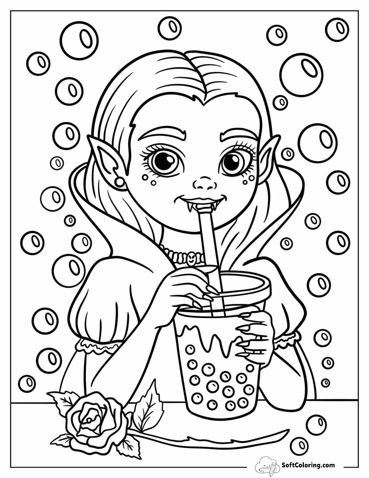 Pretty Vampire Girl Drinking Boba Tea