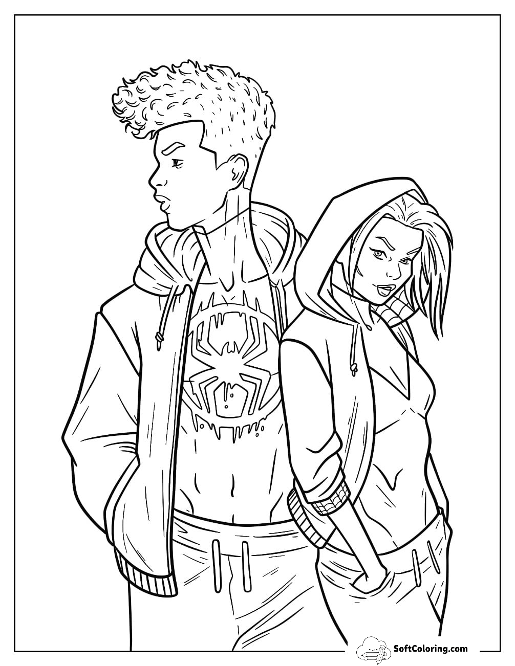 Punk Miles Morales And Spider-Gwen Coloring Page