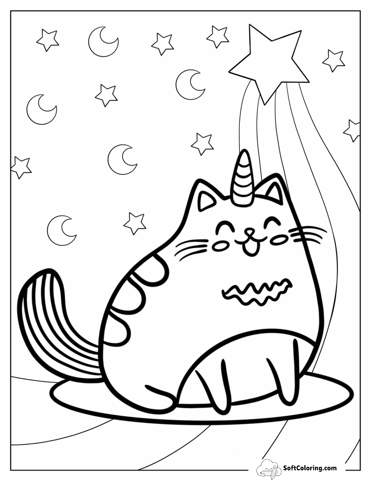Pusheen Unicorn Cat Coloring Page On A Rainbow