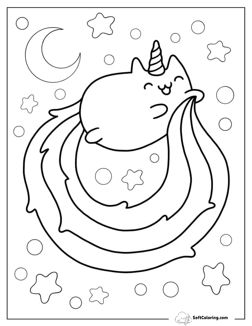 Pusheen Unicorn Cat With Long Rainbow Tail