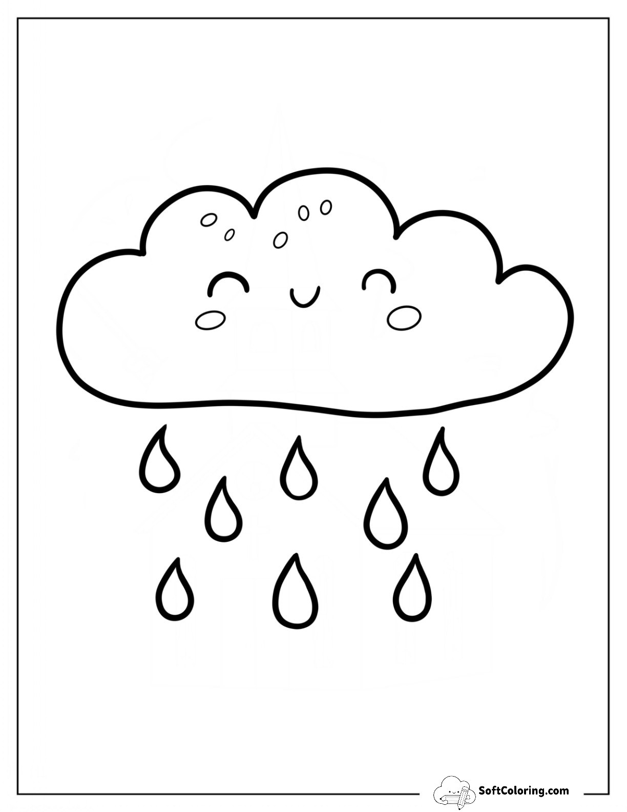 Rain Coloring Page Falling From Happy Cloud