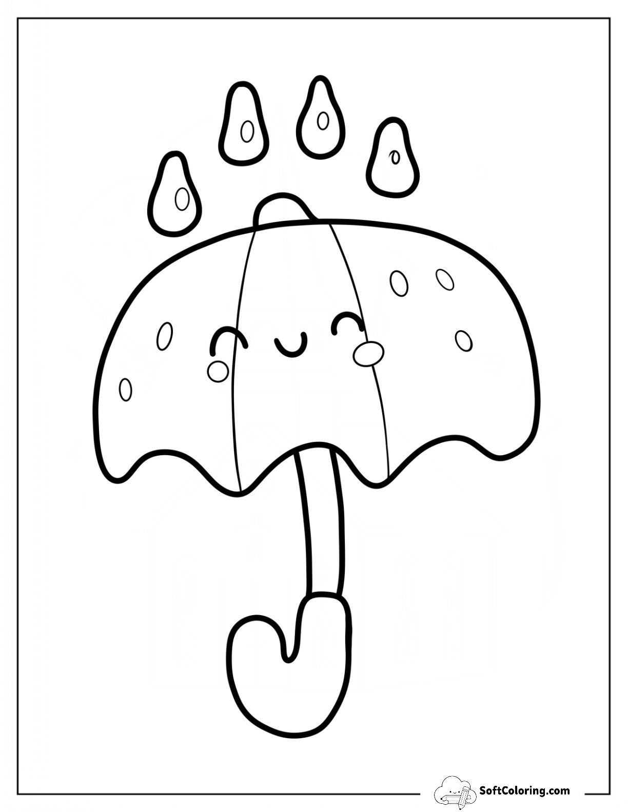 Rain Coloring Page Falling On Umbrella