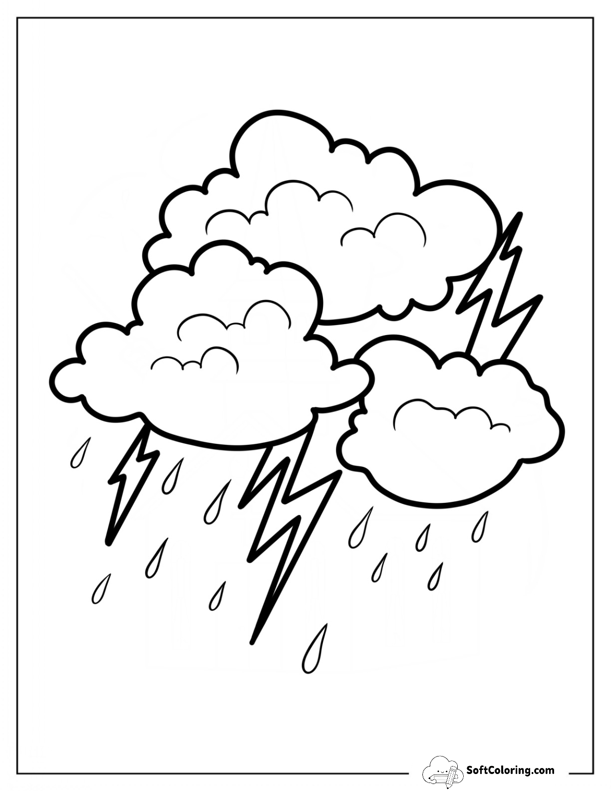 Rain Coloring Page Of Rainclouds With Lightning