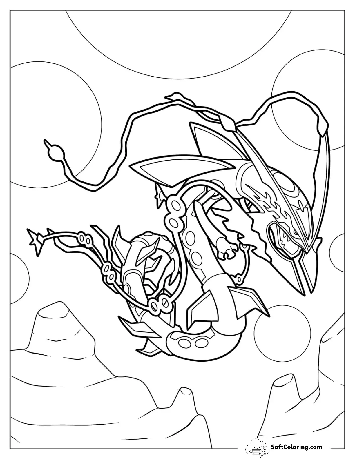 Rayquaza Flying Legendary Pokemon Coloring Page