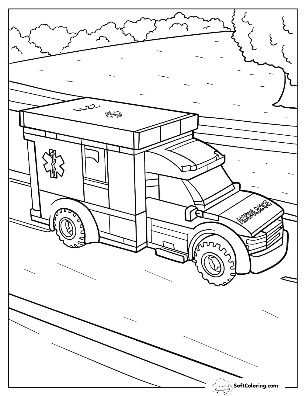Lego Ambulance Coloring Page Speeding On The Road
