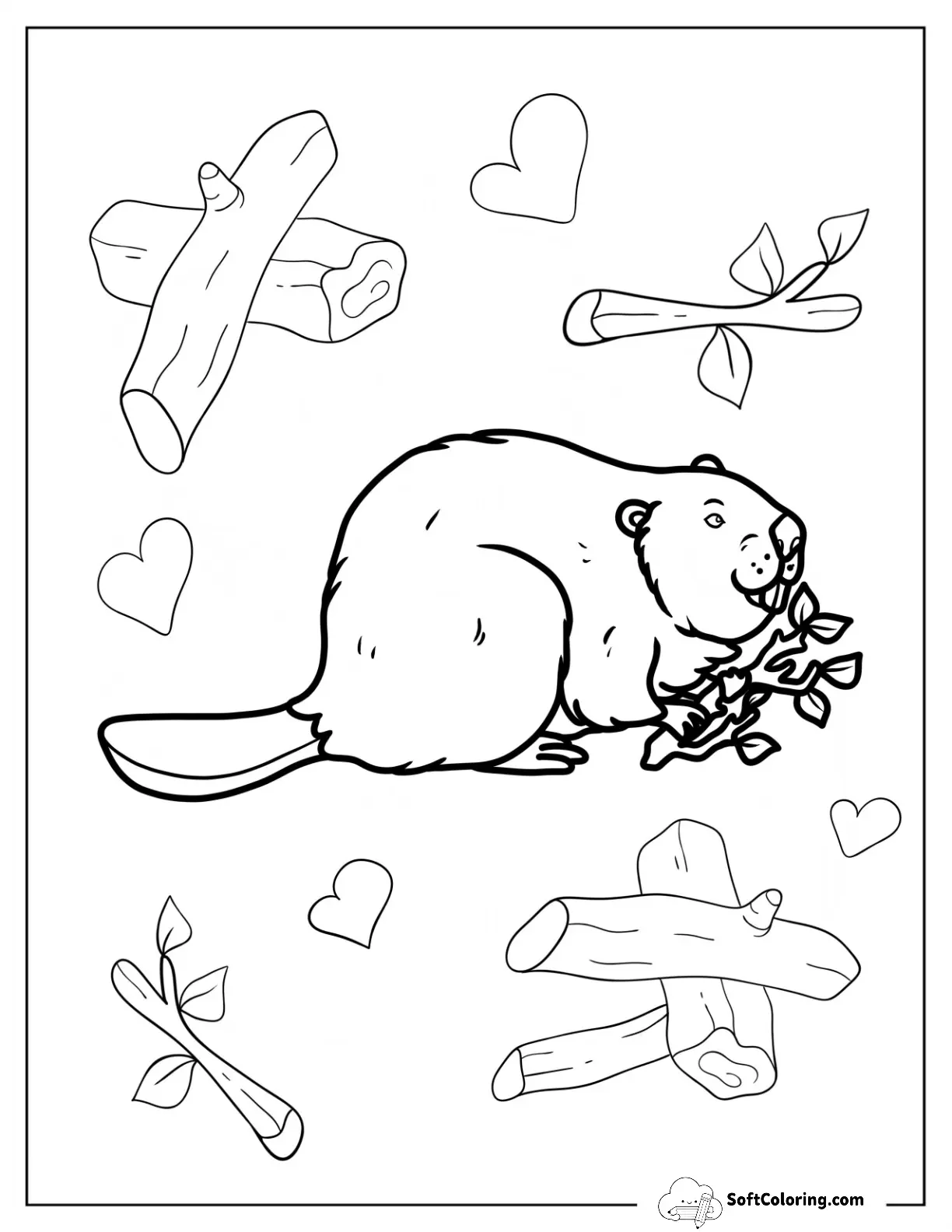 Realistic Beaver Coloring Page Holding A Tree Branch