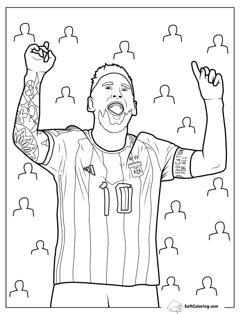 Realistic Coloring Page Of Lionel Messi Celebrating