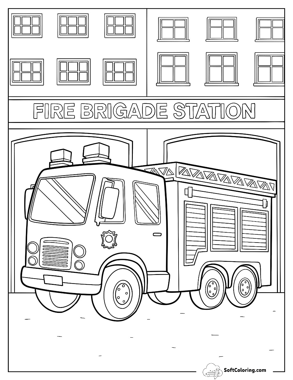 Realistic Fire Truck In A Fire Brigade Station
