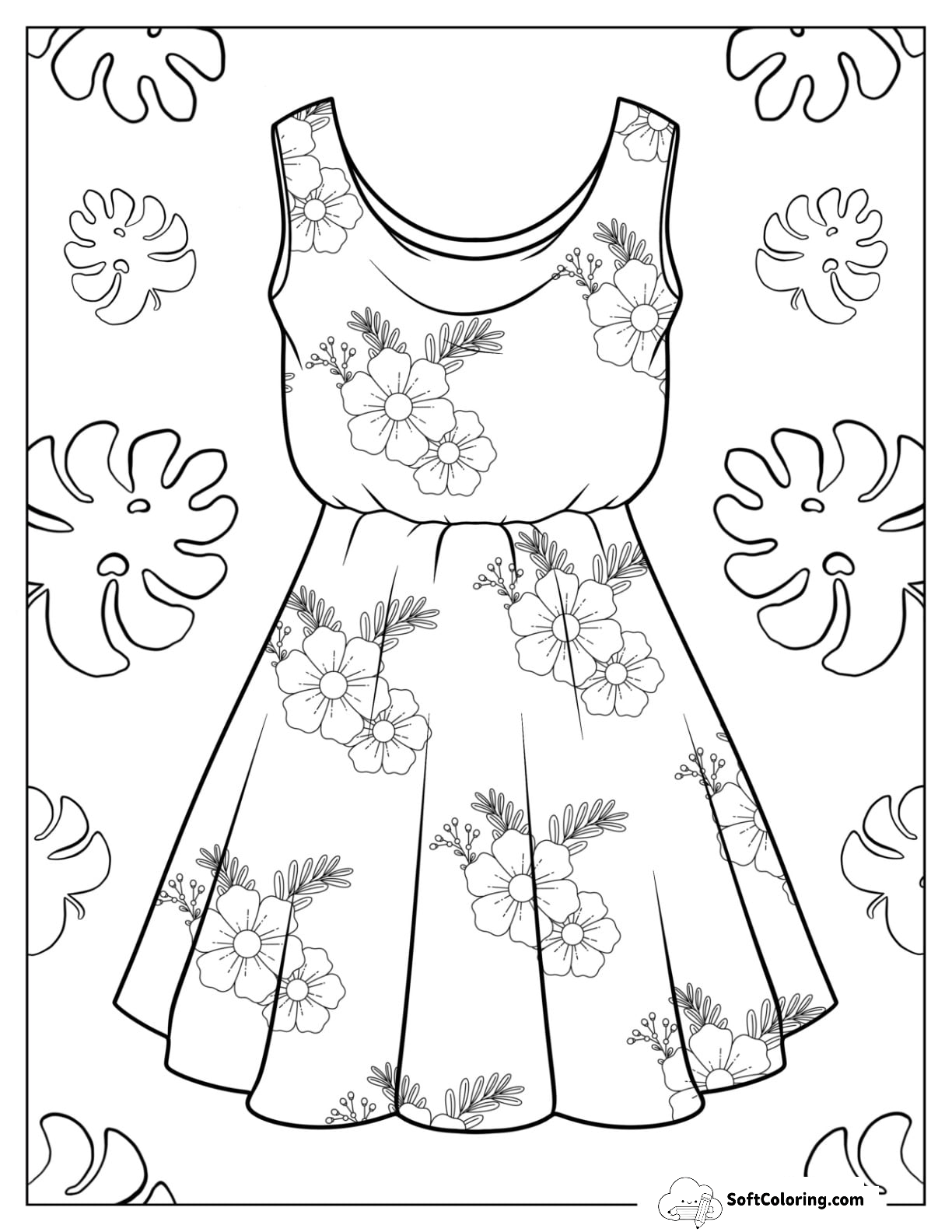Realistic Floral Summer Dress Coloring Page