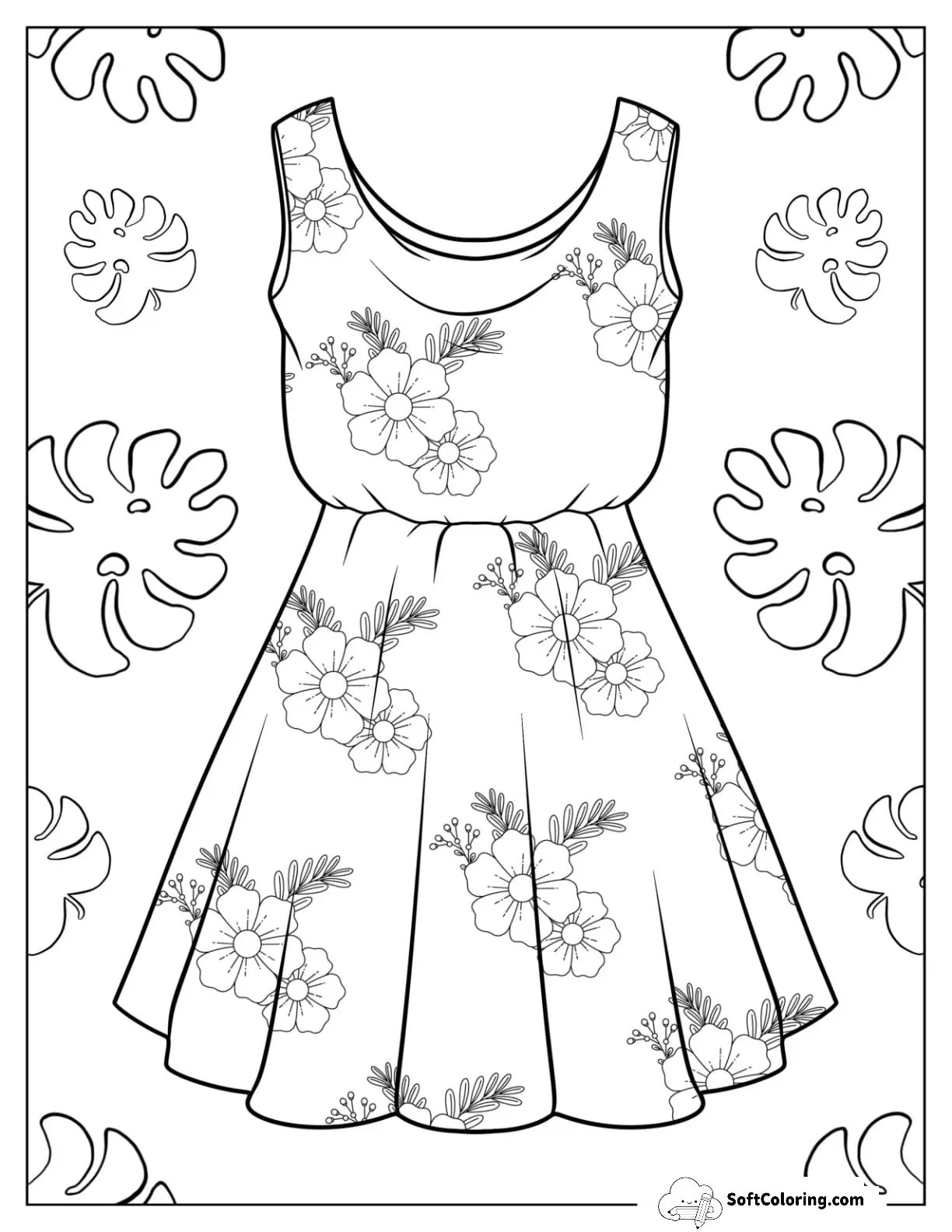 Realistic Floral Summer Dress Coloring Page
