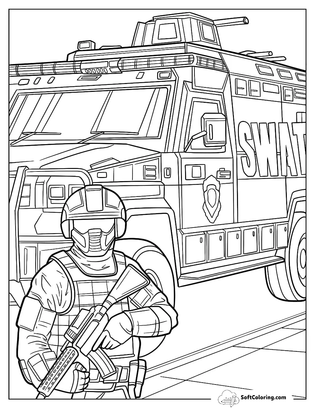 Police Car Of Realistic Swat Vehicle With An Armed Agent Outside