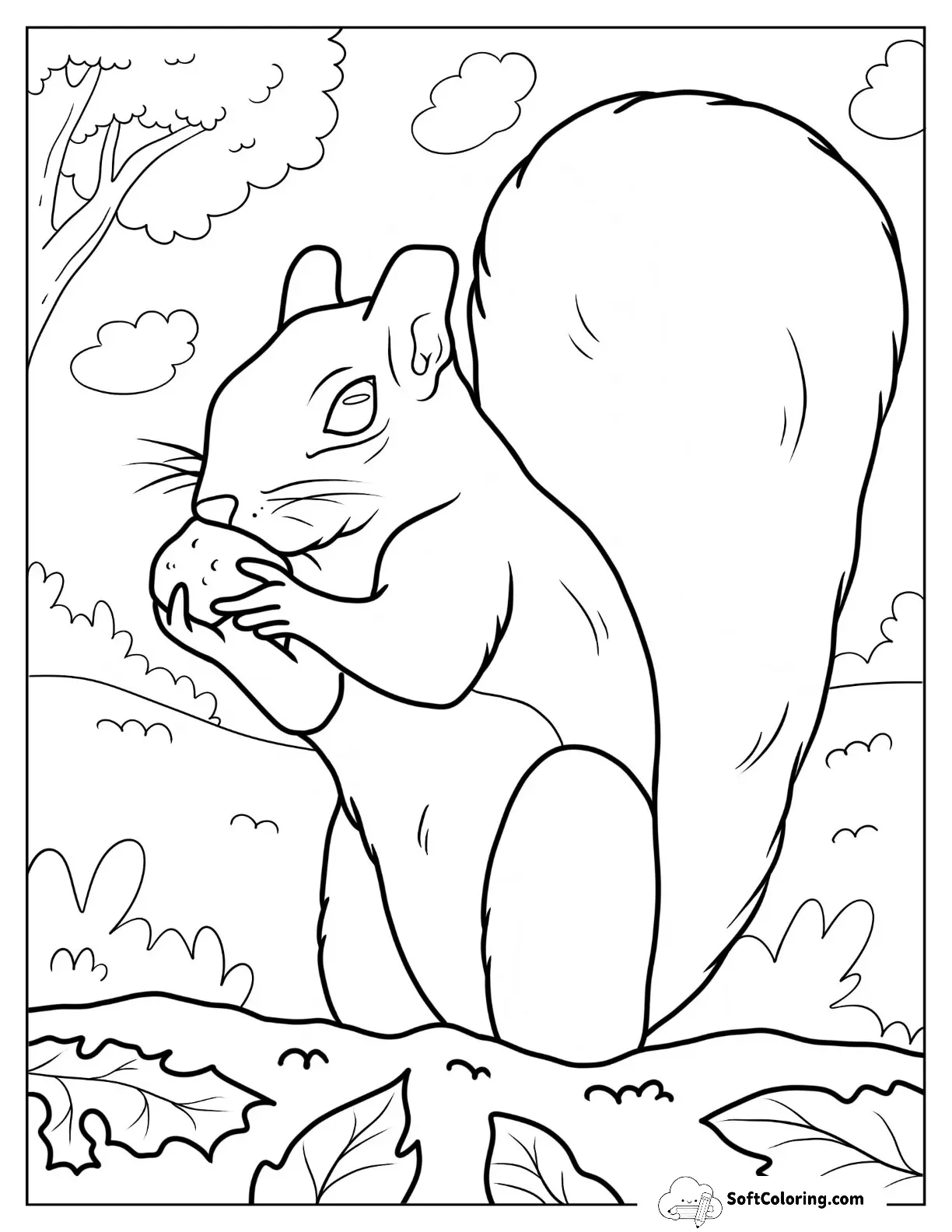 Realistic Squirrel Eating Nut On Field