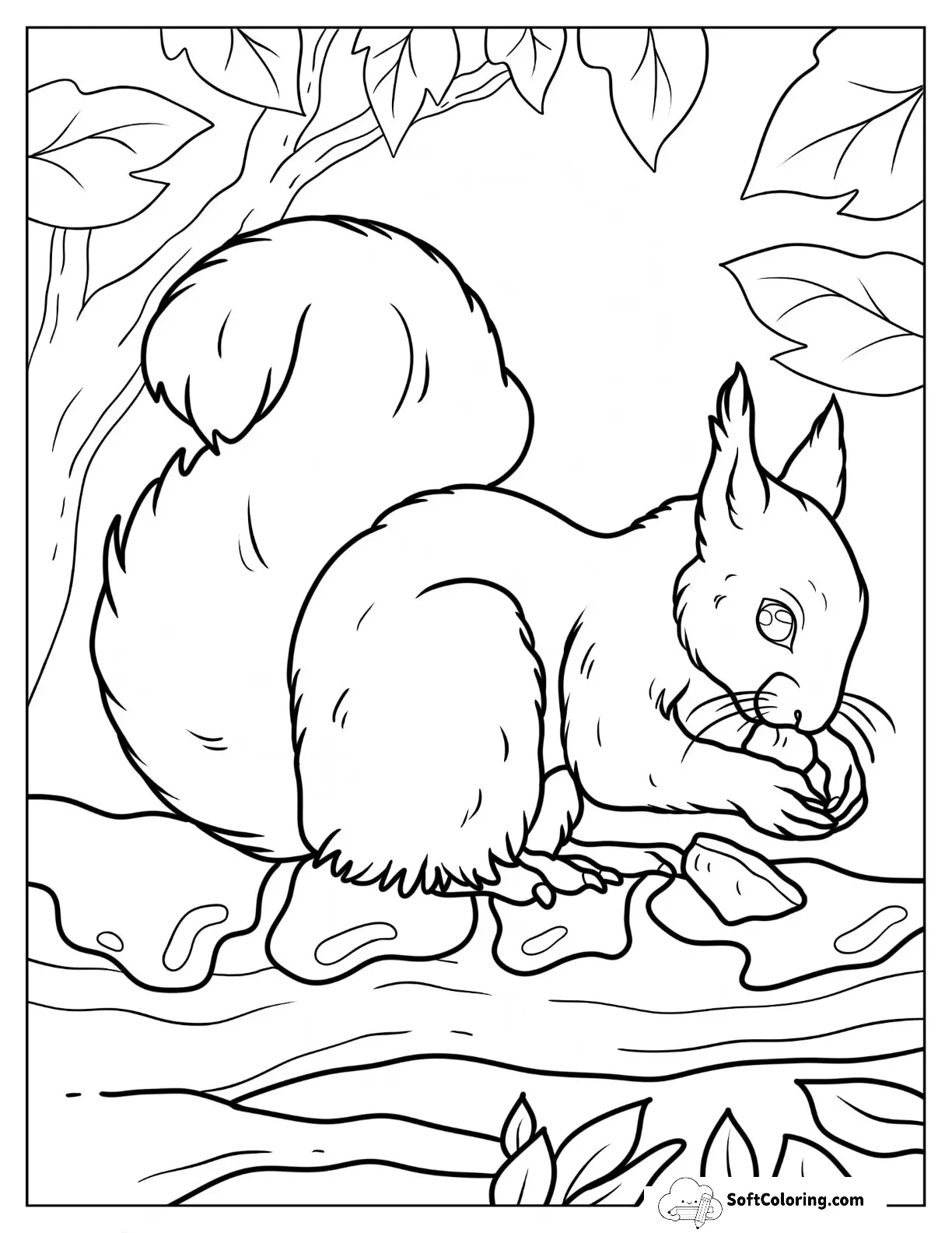 Realistic Squirrel Eating Nut On Snow Covered Branch