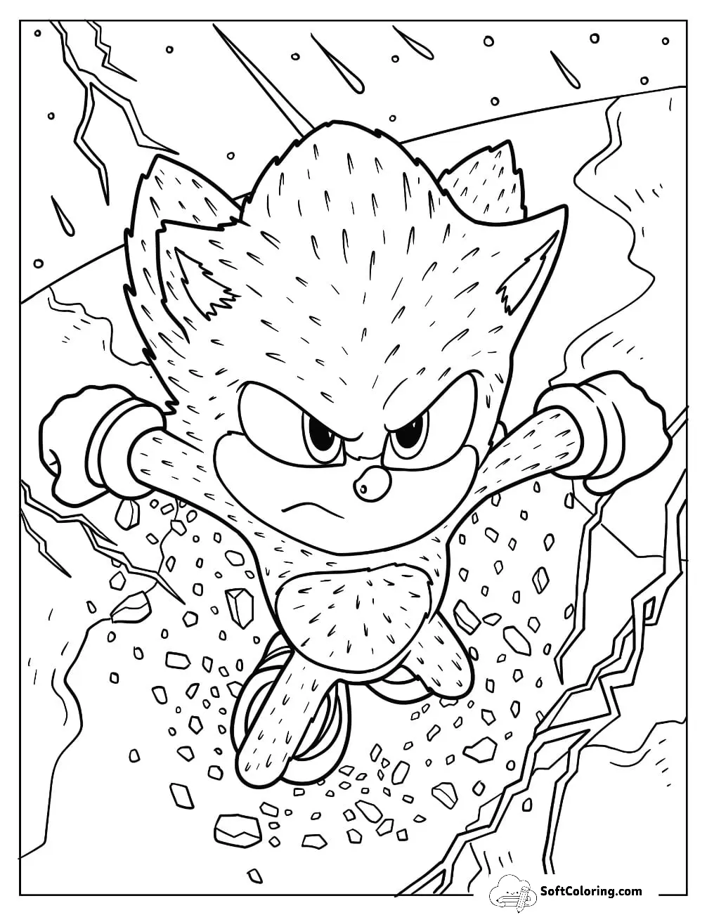 Realistic Super Sonic Coloring Page Breaking Through Wall