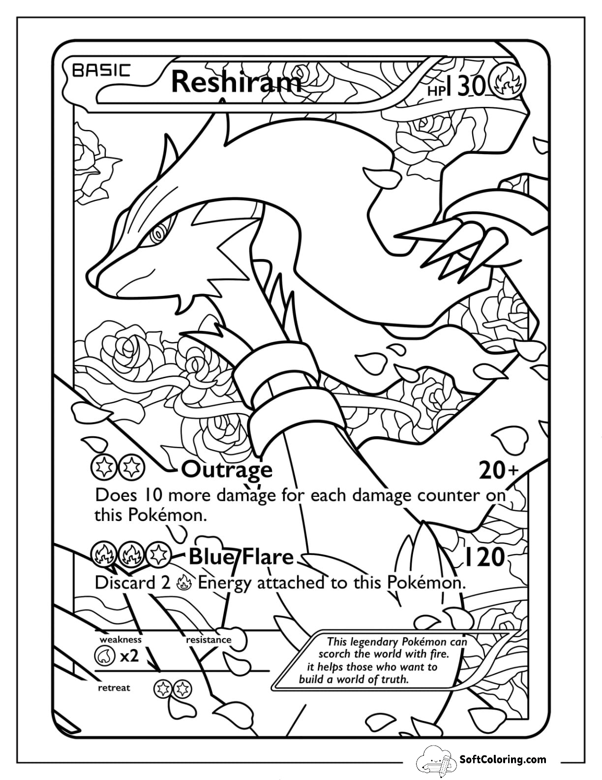 Reshiram Outrage Pokemon Card Coloring Page