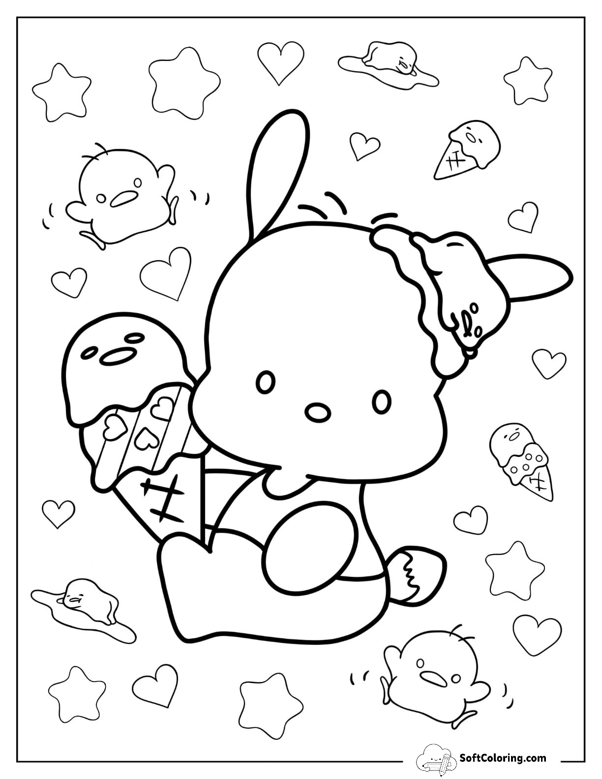 Sanrio Coloring Pages Of Pochacco Eating Ice Cream Cone