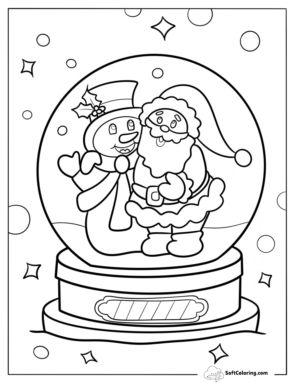 Santa And Snowman Snow Globe Coloring Page For Kids