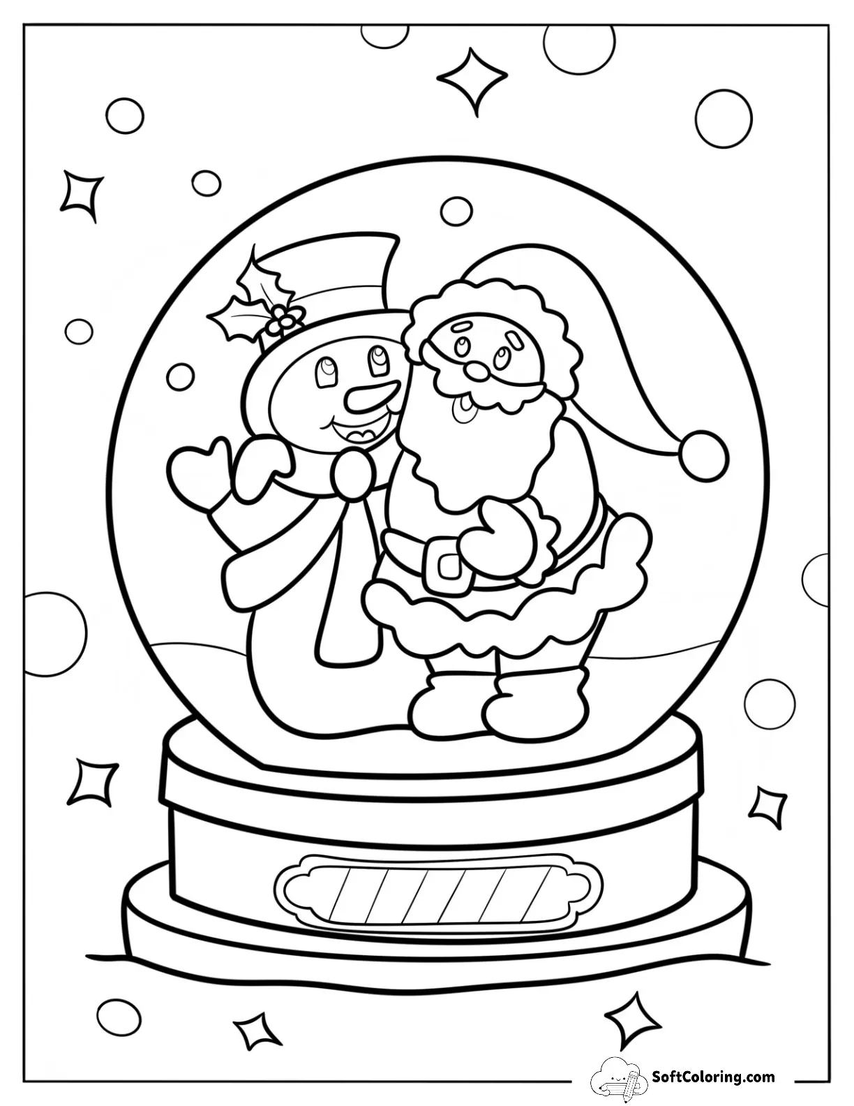 Santa And Snowman Snow Globe Coloring Page For Kids
