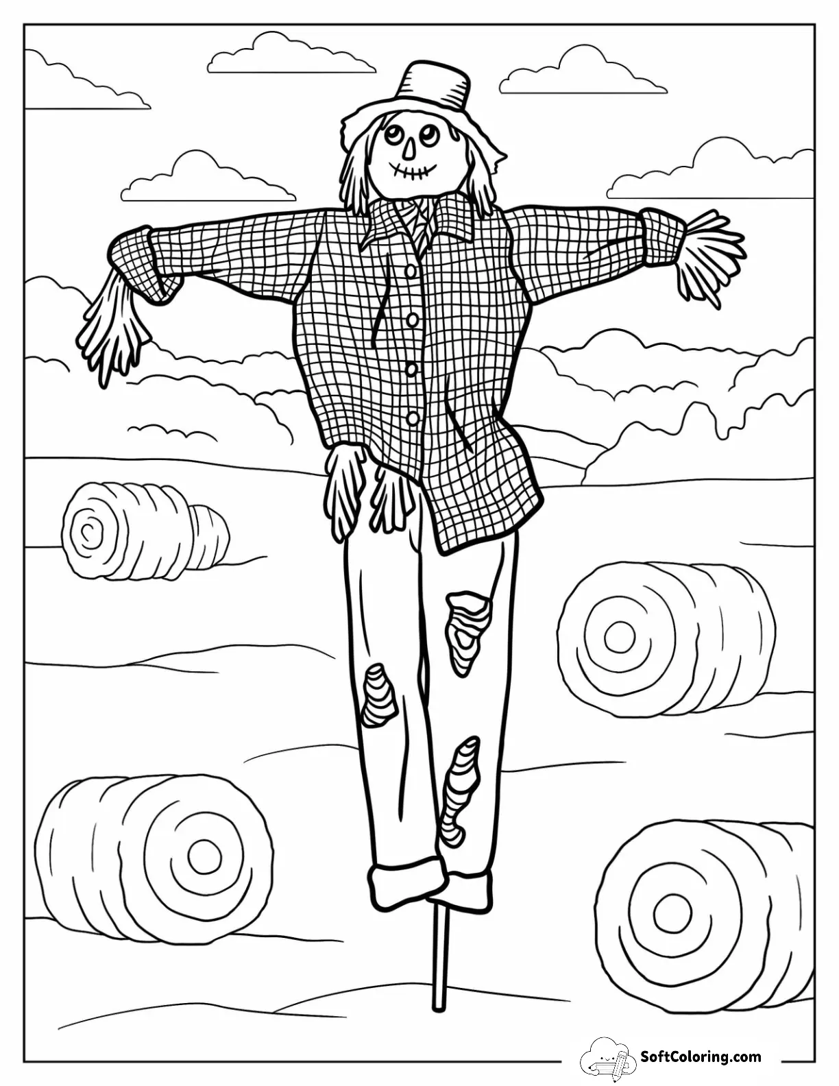 Scarecrow Coloring Page Looking Up At The Sky