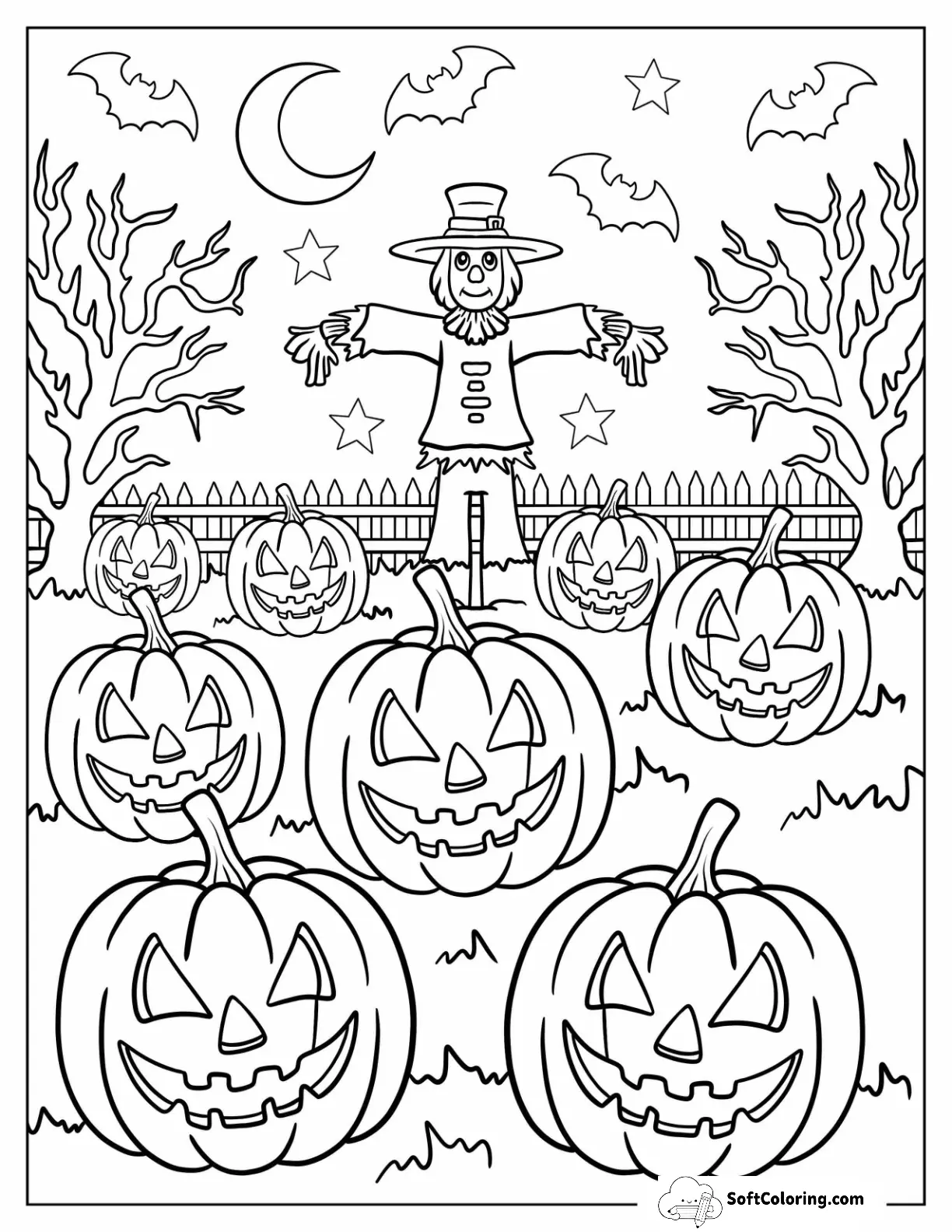 Scarecrow In Jack-O-Lantern Coloring Page Pumpkin Patch