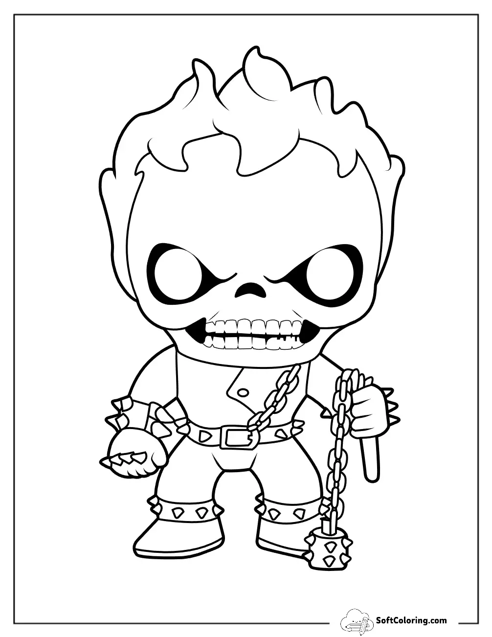 Scary Chibi Ghost Rider Coloring Sheet For Preschoolers