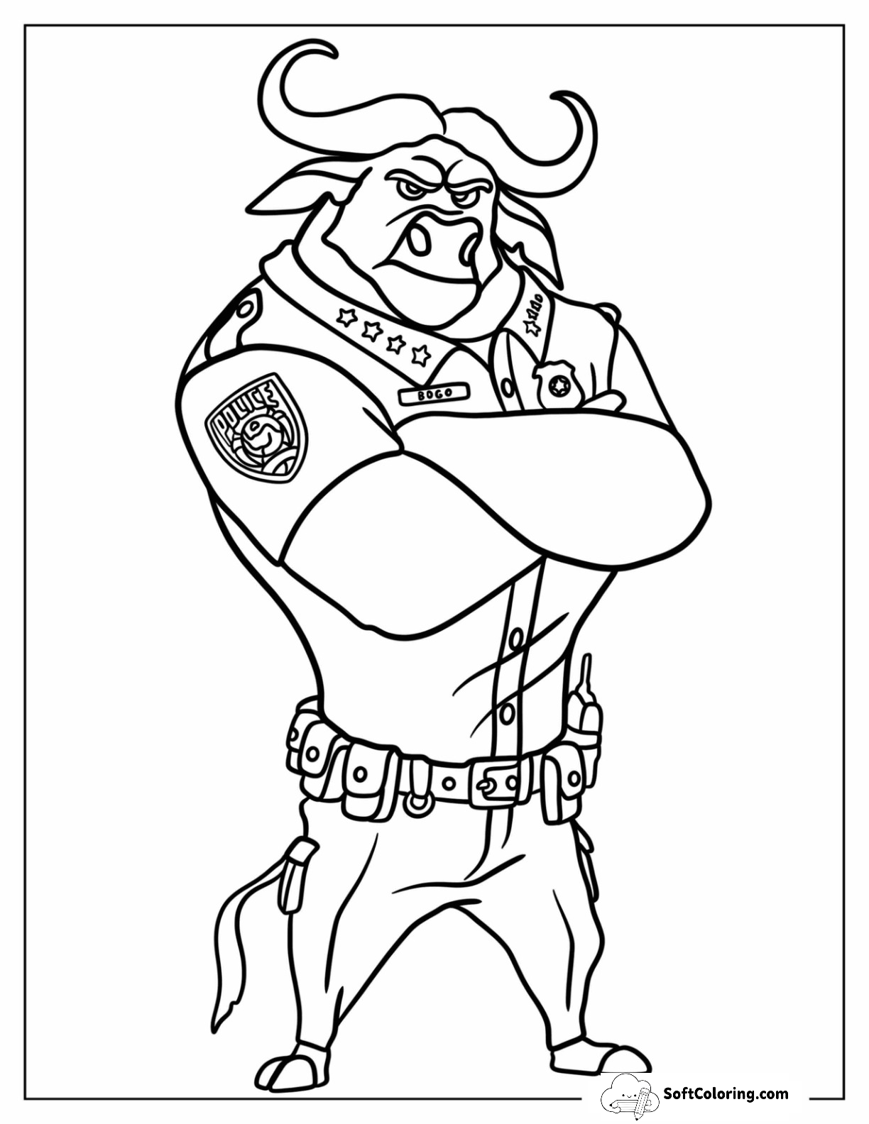 Zootopia Coloring Page Of Scary Chief Bogo Outline