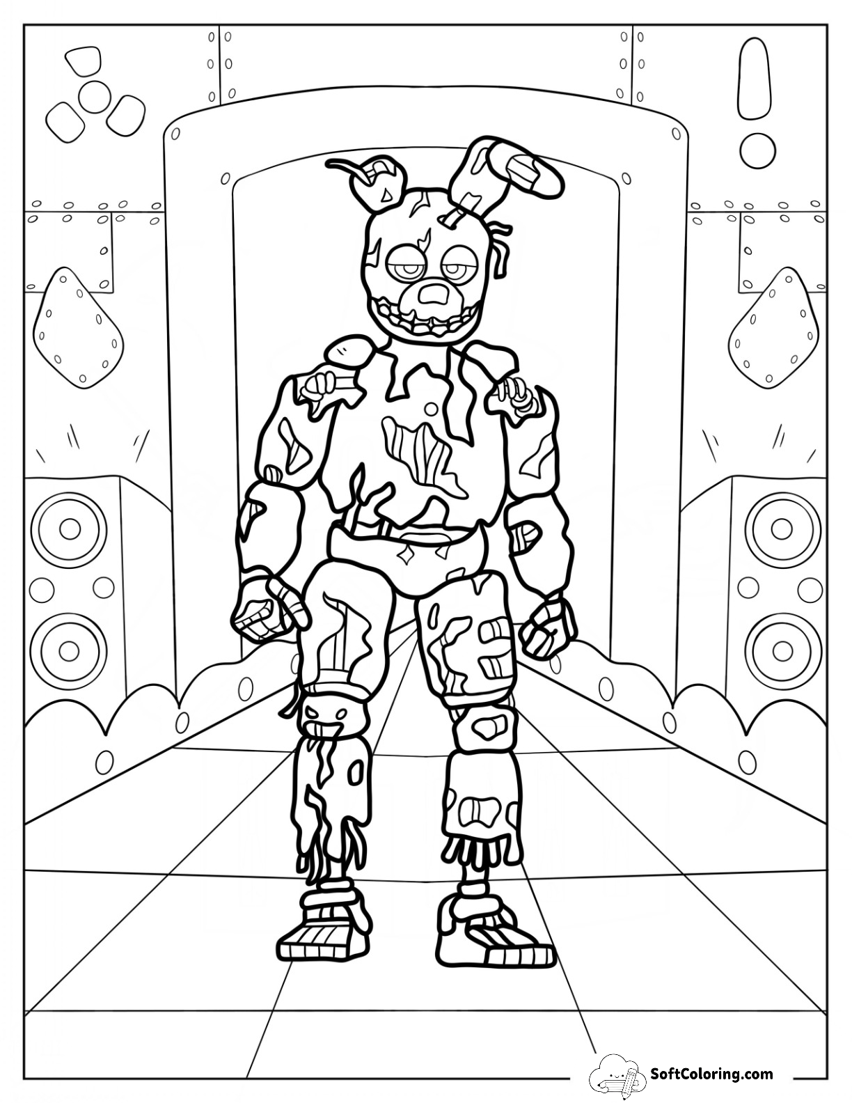 Scary Detailed Scraptrap Coloring Page