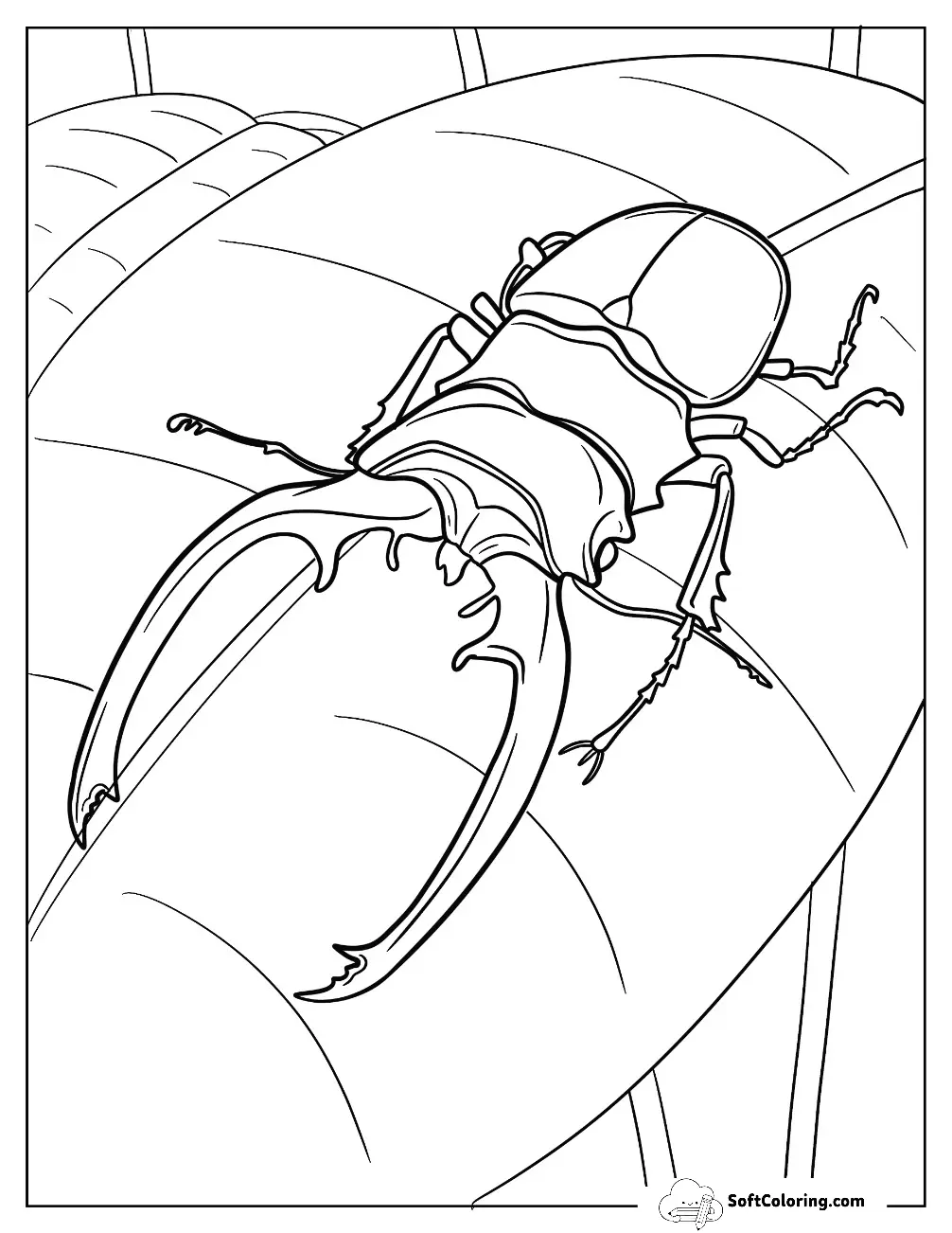 Scary Large Stag Beetle Coloring Page On Leaf
