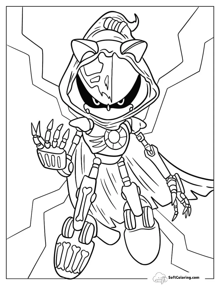 Scary Metal Sonic Coloring Page Wearing Cape