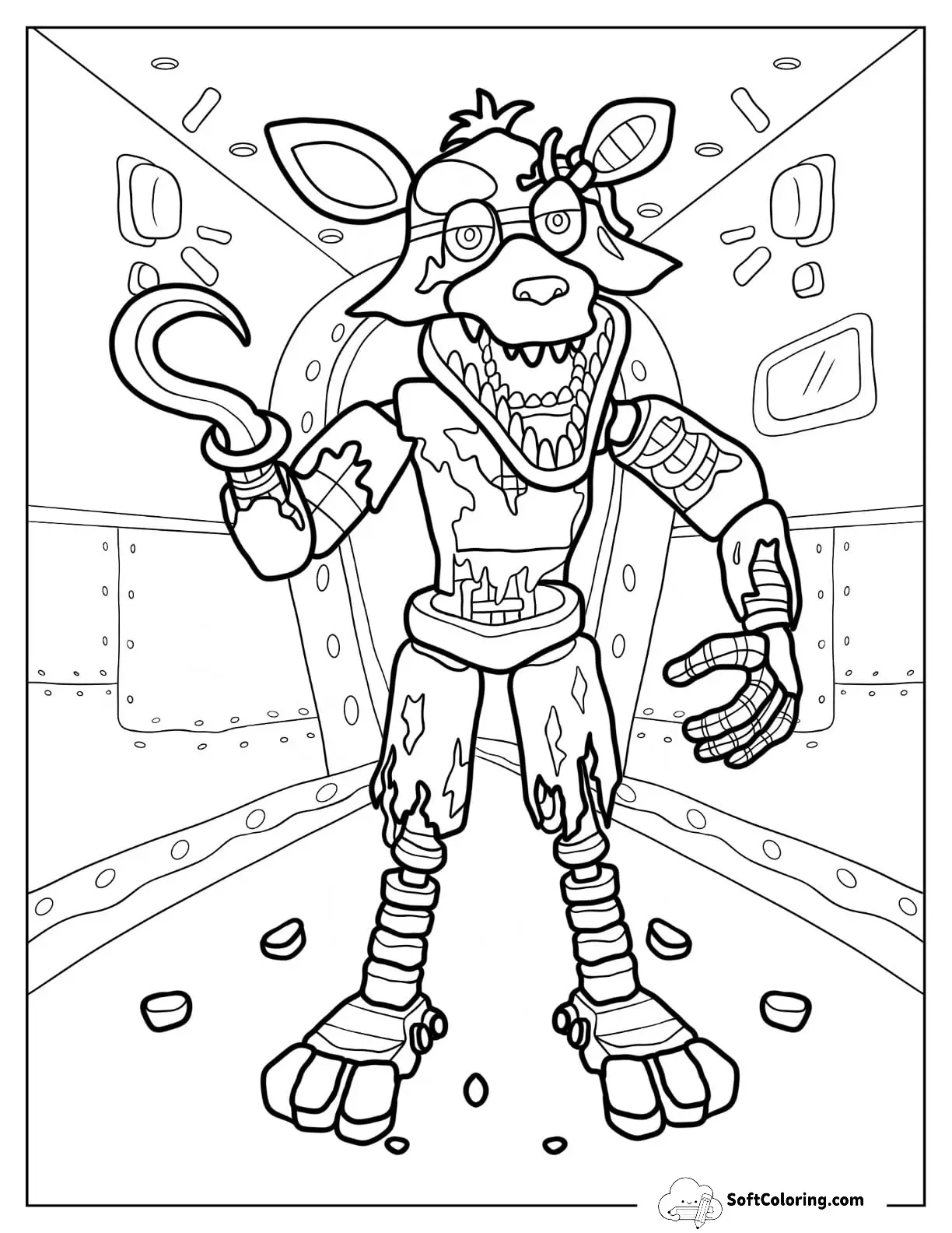 Scary Withered Foxy Five Nights At Freddy's Coloring Page