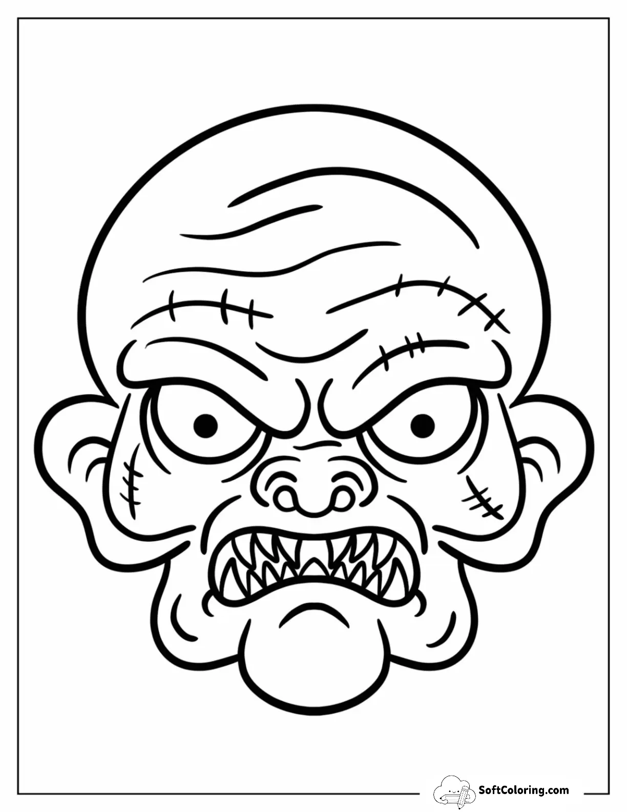 Scary Zombie Coloring Page With Sharp Teeth