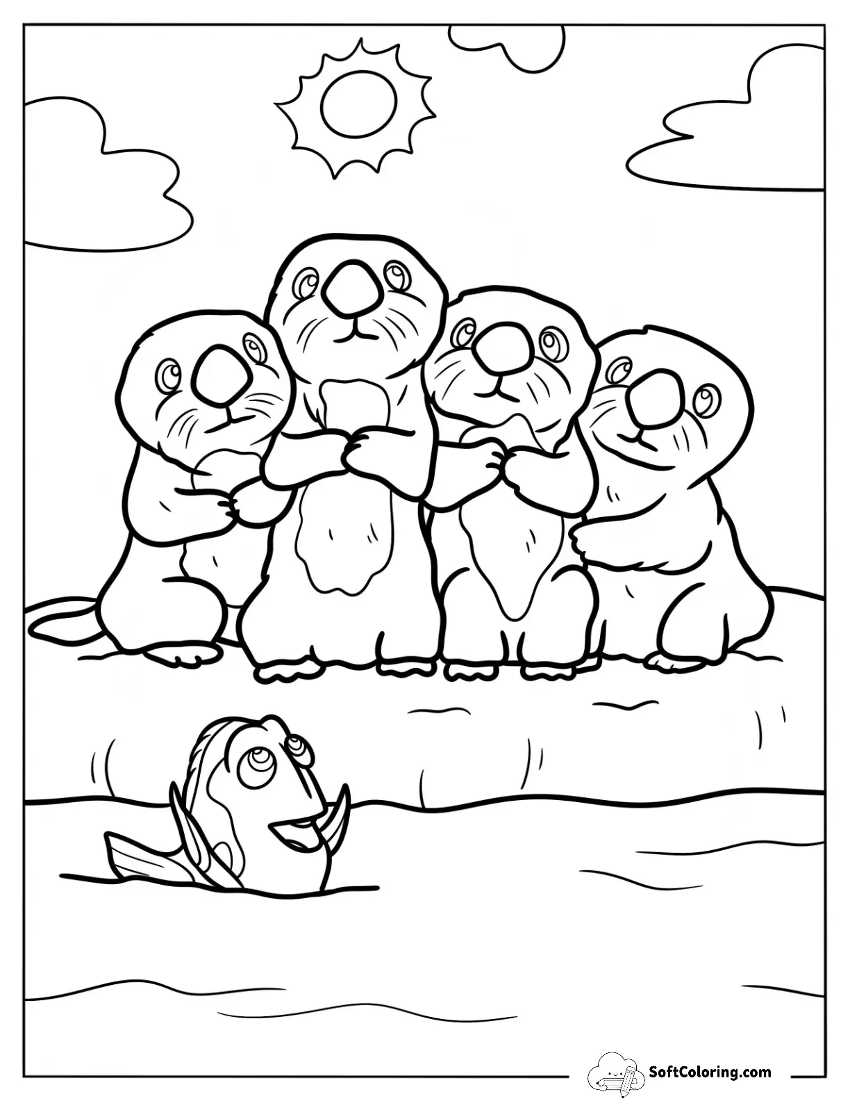 Sea Otters Cuddling With Dory In The Water