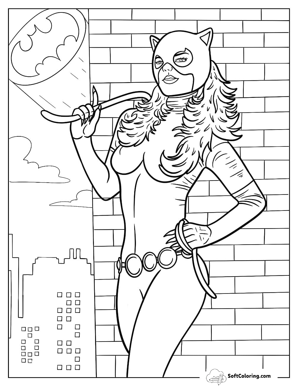 Selina Kyle Catwoman In An Alley With Bat Signal In The Sky