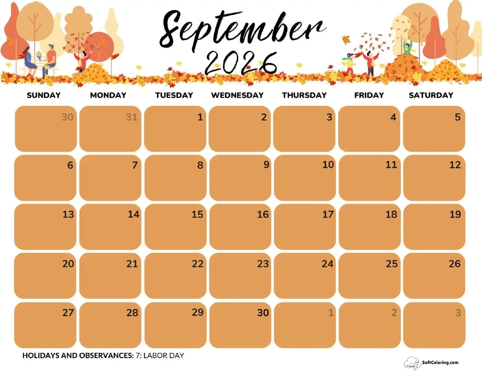 September 2026 Calendar Printable Autumn Landscape V2