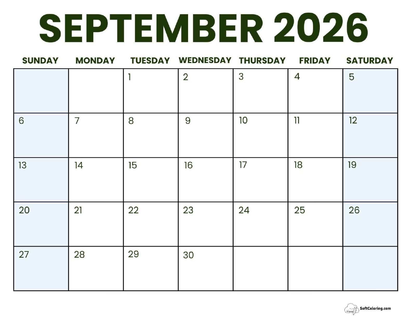 September 2026 Calendar Printable Business 3 Landscape V2