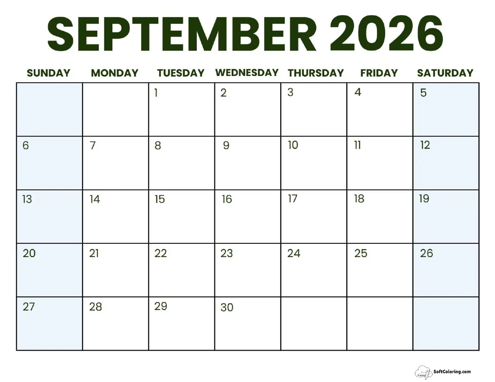 September 2026 Calendar Printable Business 3 Landscape V2
