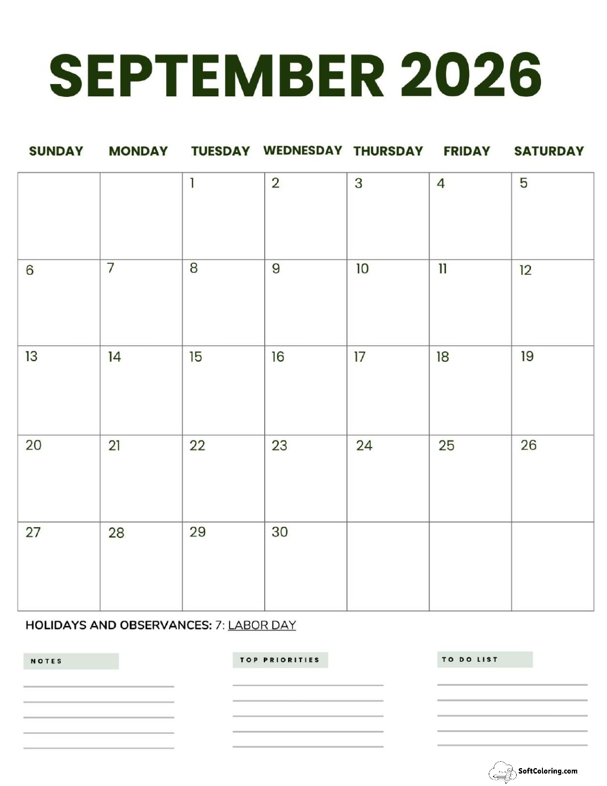 September 2026 Calendar Printable Business2 Portrait V2