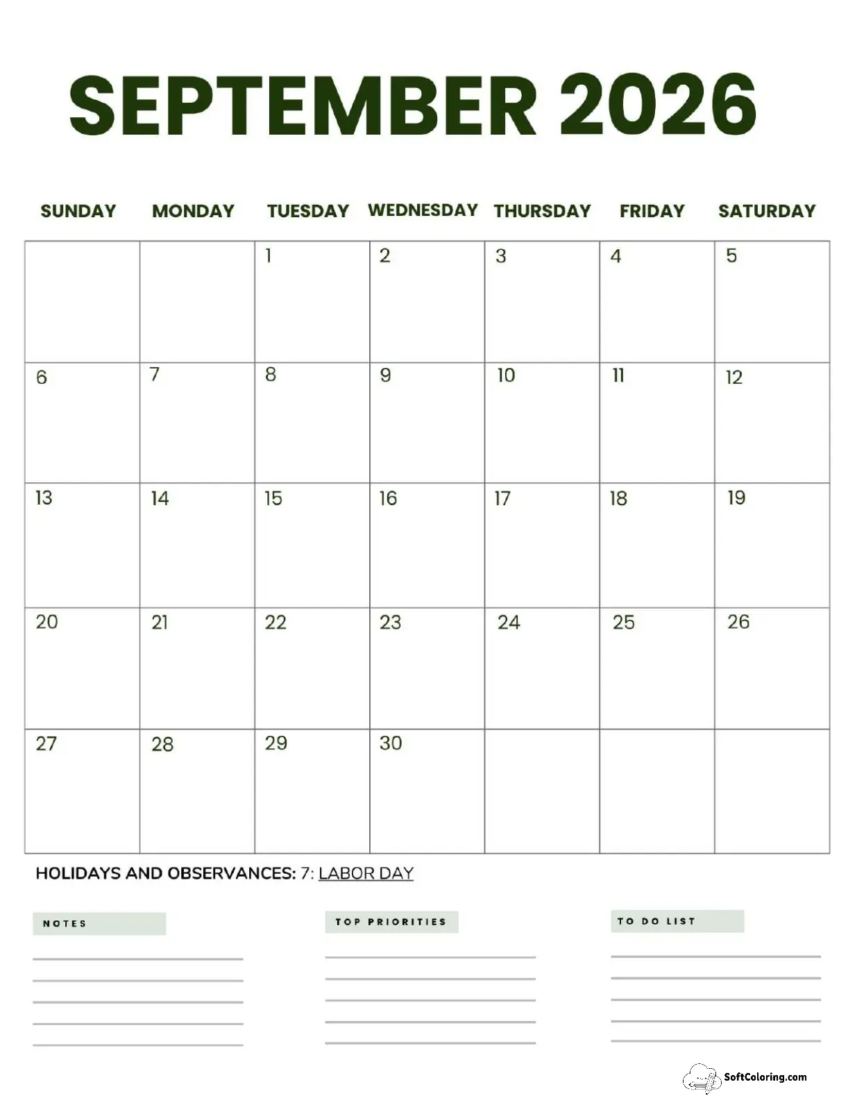 September 2026 Calendar Printable Business2 Portrait V2