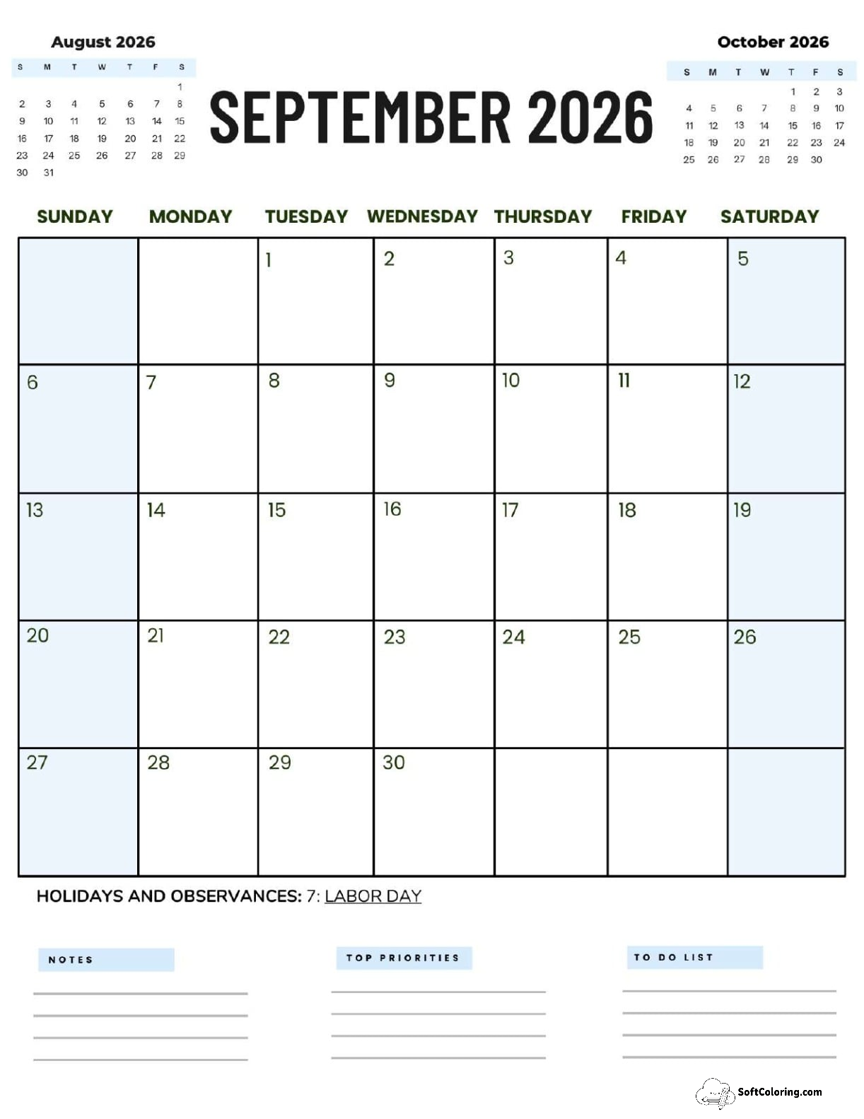 September 2026 Calendar Printable Corporate2 Portrait V2