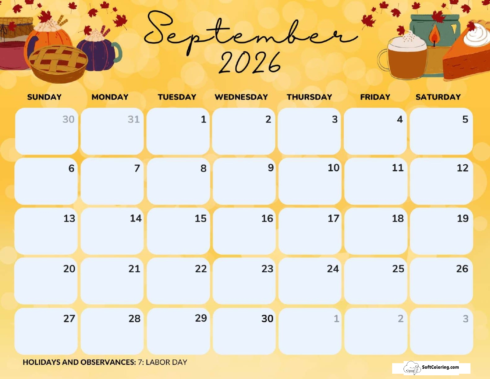 September 2026 Calendar Printable Cozy Landscape V2