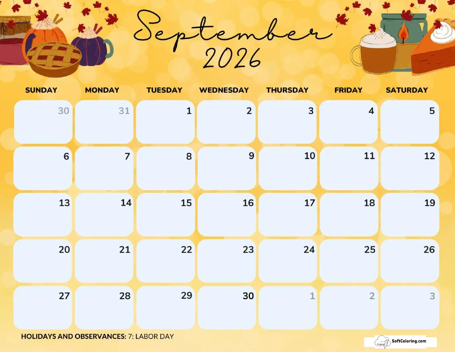 September 2026 Calendar Printable Cozy Landscape V2