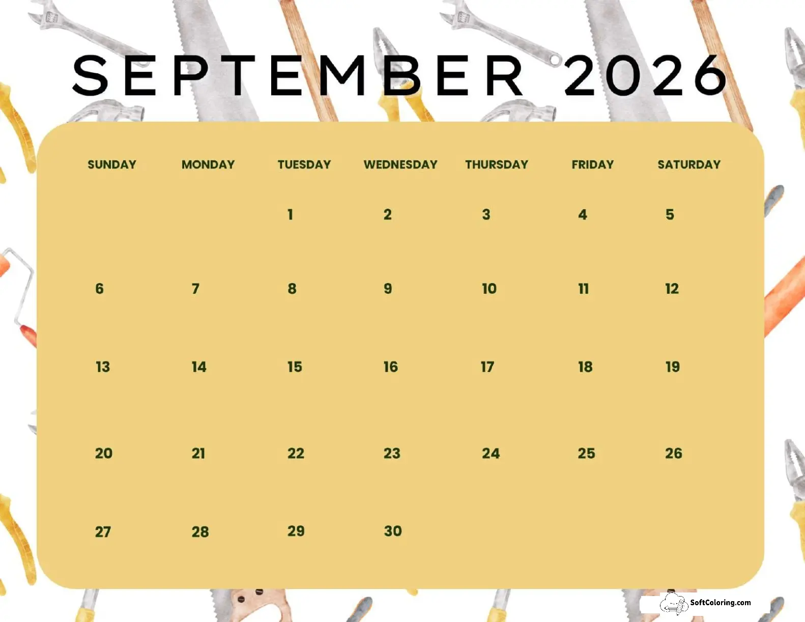 September 2026 Calendar Printable Labor Day Landscape V2