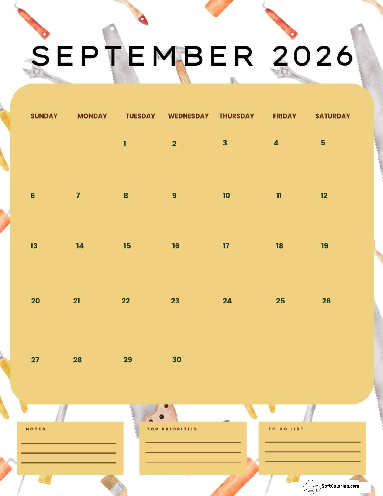 September 2026 Calendar Printable Labor Day Portrait V2