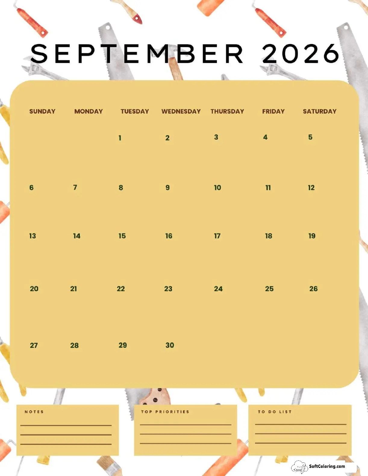September 2026 Calendar Printable Labor Day Portrait V2