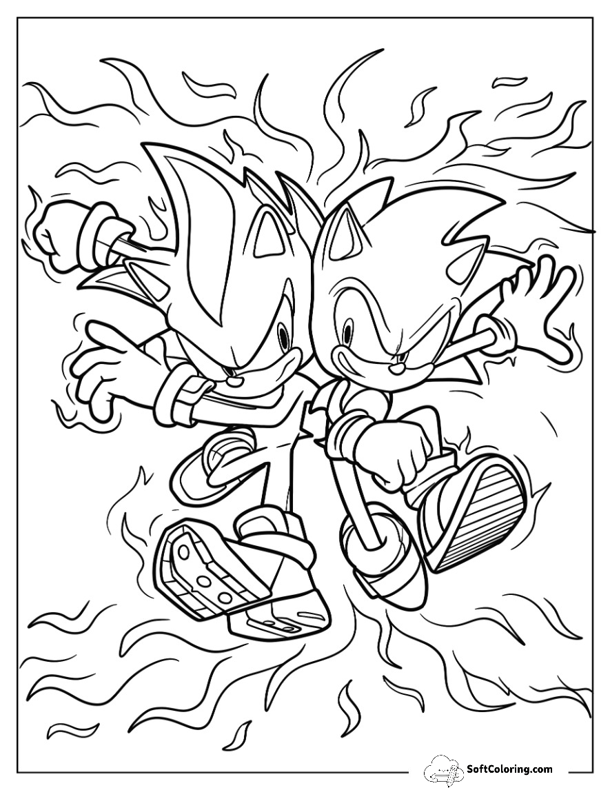 Shadow Coloring Page And Sonic Playing Side By Side