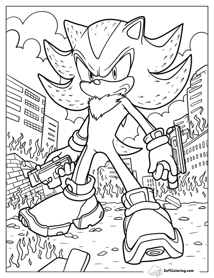 Shadow Coloring Page Of Fighting In Burning City
