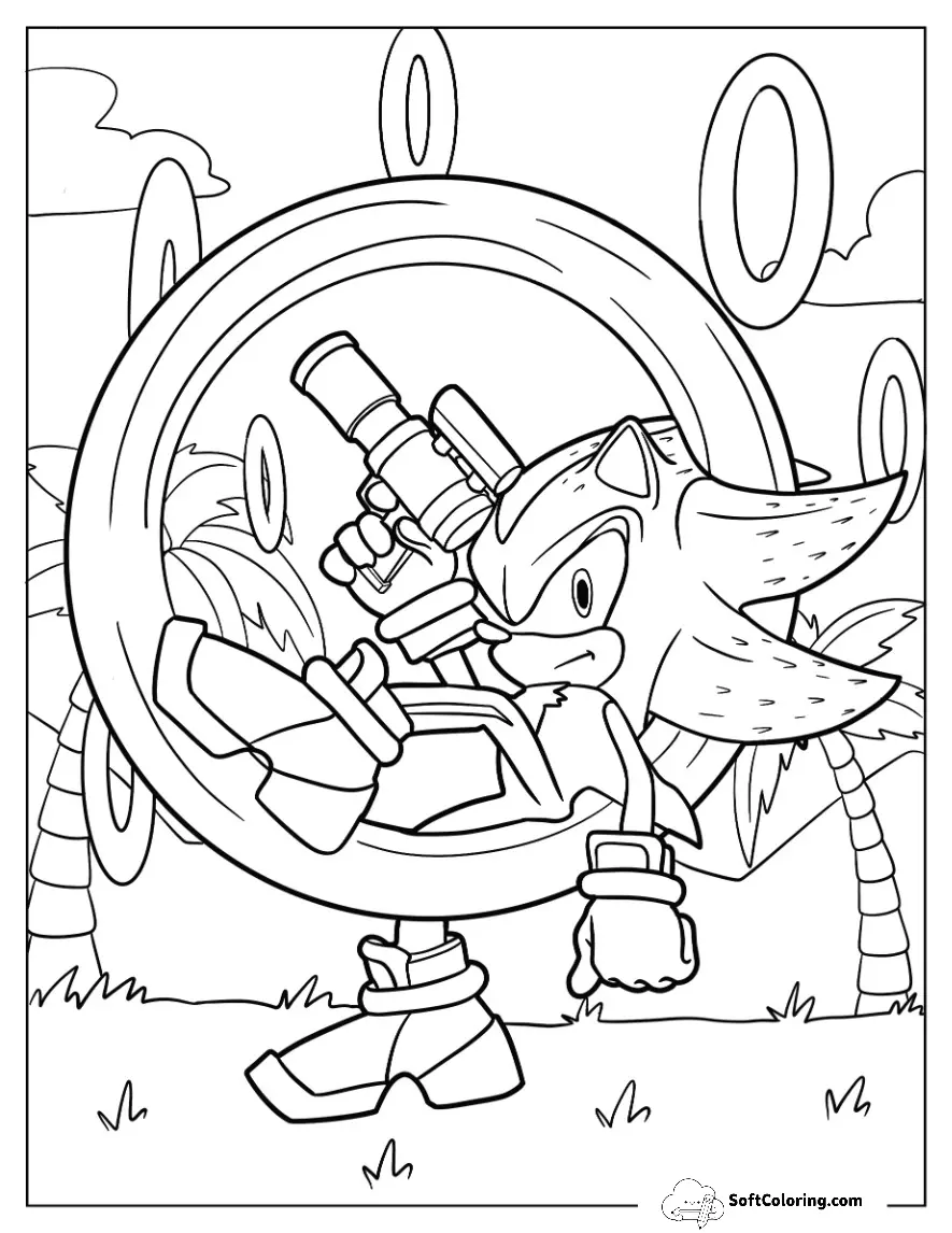 Shadow Coloring Page Of Holding Gun While Inside Ring