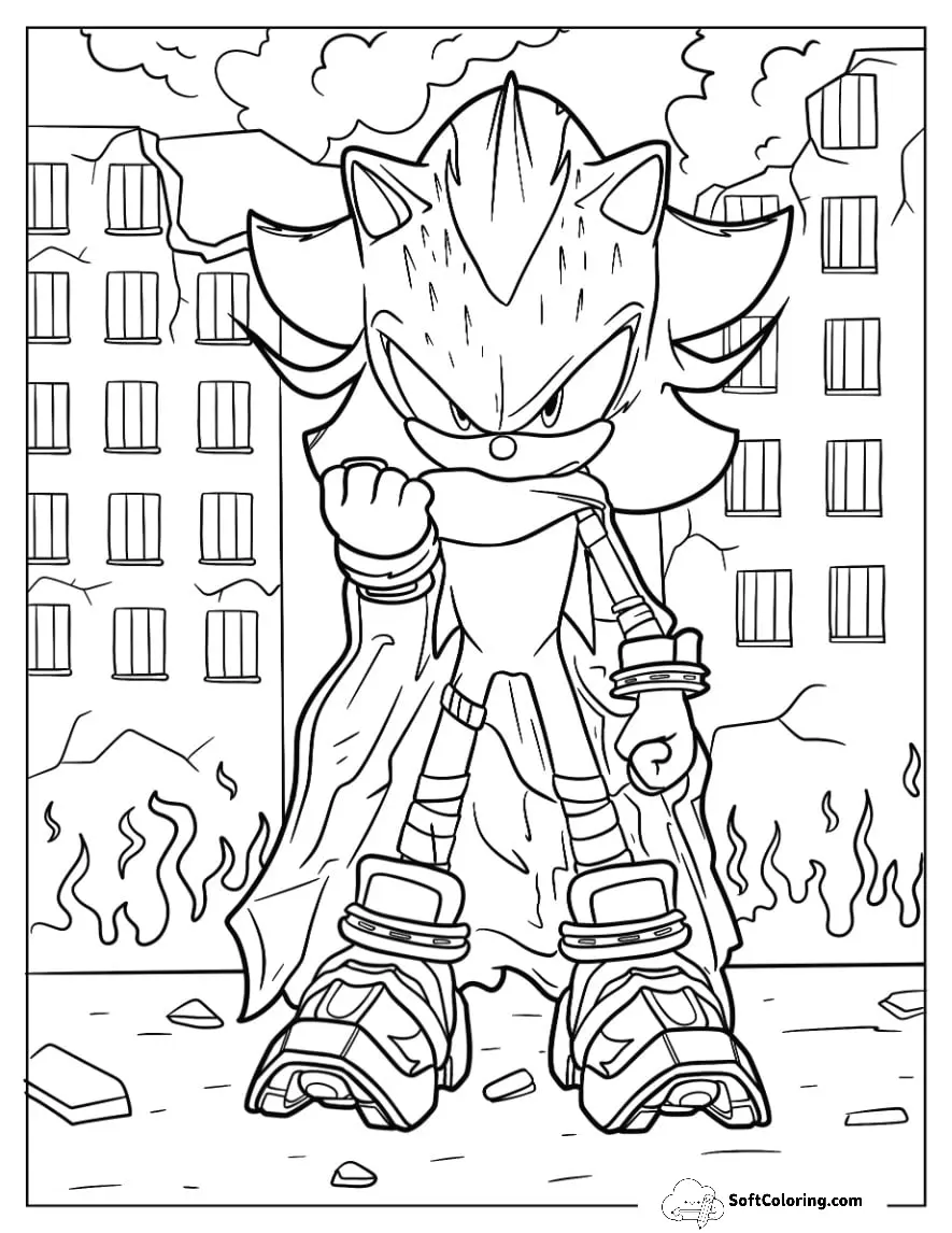 Shadow Coloring Page Of The Hedgehog In Cool Costume