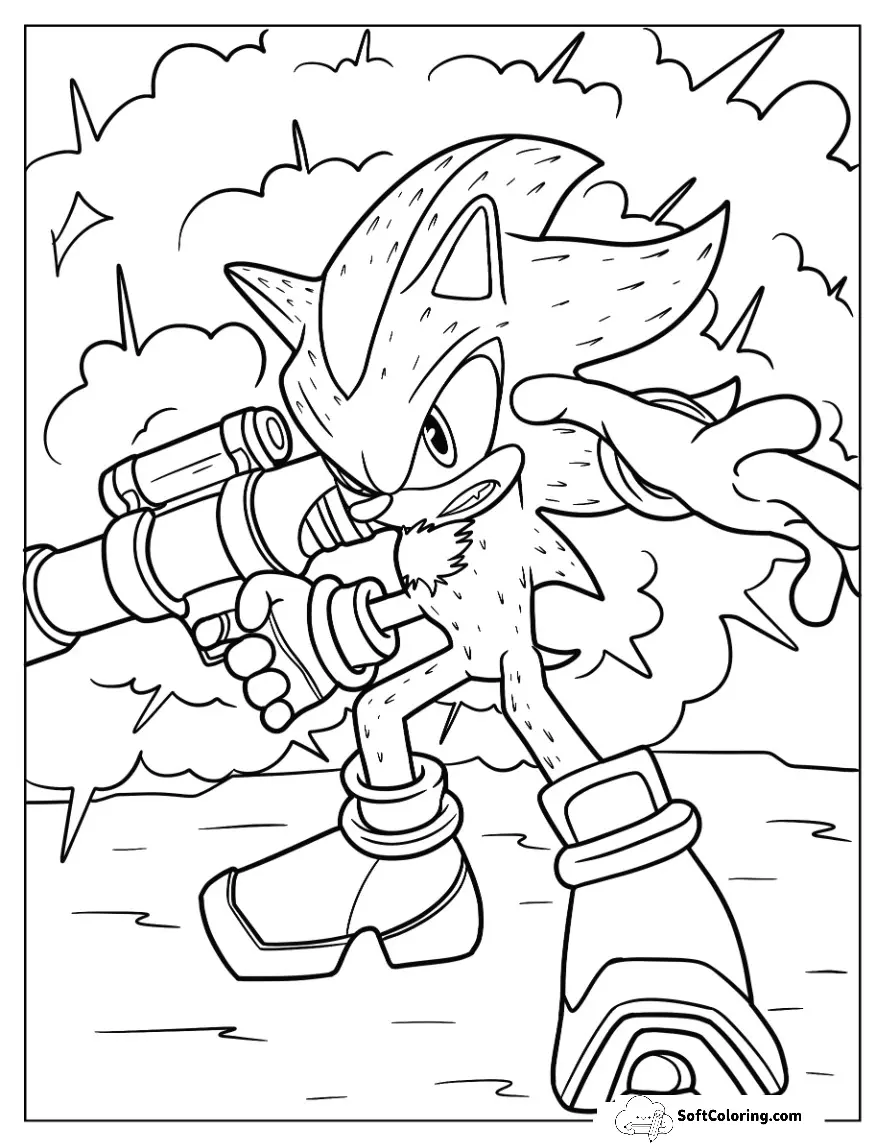 Shadow Coloring Page The Hedgehog With Gun In A Fight