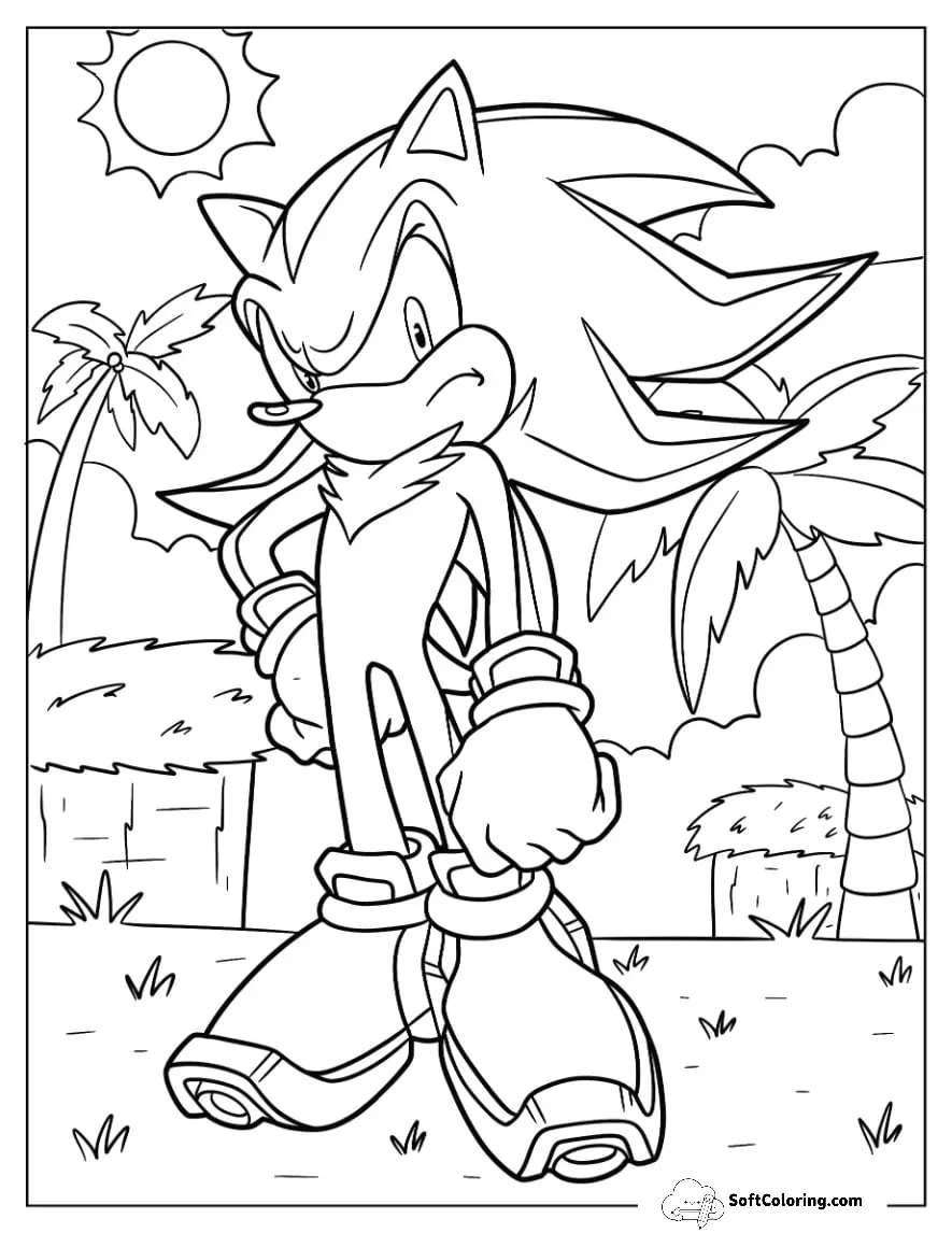 Shadow Coloring Page Of The Hedgehog With Hand On Hip